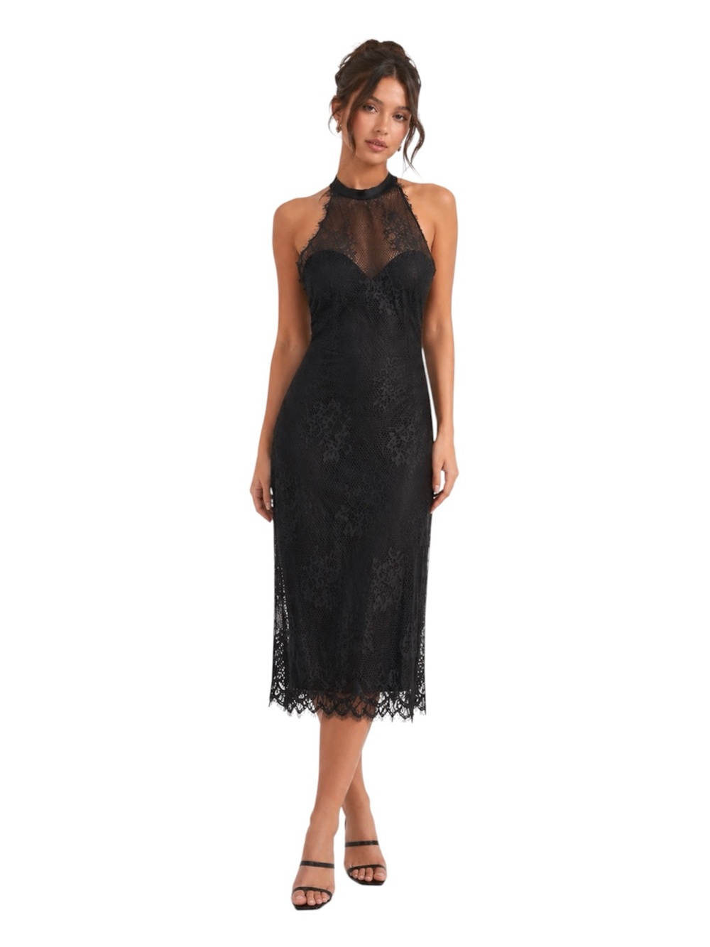 Charlotte Russe Y2K Lace Halter Midi Dress Sweetheart Sheer Detail Size S